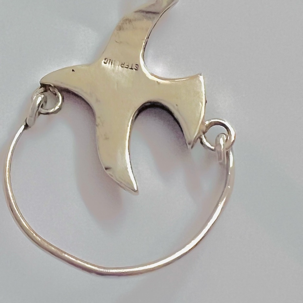 Sterling silver turquoise bird charm holder necklace. - Picture 3 of 3